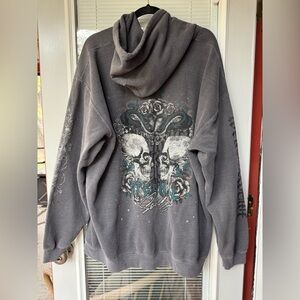BDG Charcoal Hoodie with Skull and Rose Design